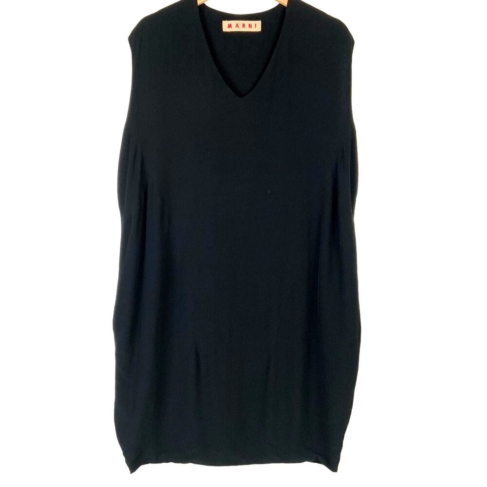 MARNI Viscose Sleeveless V-Neck Cocoon Shift Dress Black Women's Size 44 US 8